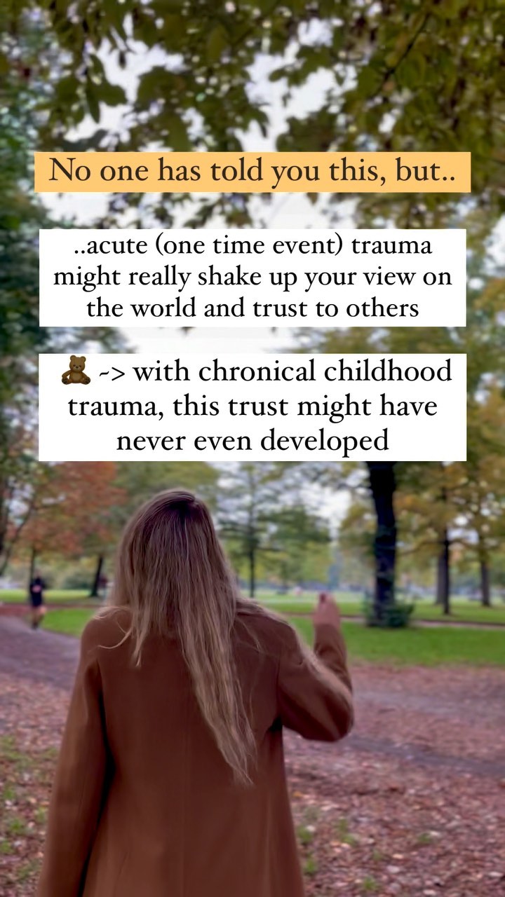 ⬇️ New research shows that the evidence for chronic trauma from childhood is growing. Single event traumas are usually in people’s mind, when talking about trauma. But repeated neglect, instability, criticism, negativity, chaos,.. can have fundamental long-term effects, often with intense symptoms and behavioral challenges.
These circumstances in childhood can add up and so called micro-traumas can create massive confusion and internal conflicts, which shape the way someone sees the world and people.
Well known trauma experts say, that due to these chronic traumas in early developing stages, mental health challenges such as depression, anxiety and agitation, hypervigilance, addiction, and even personality disorders can occur (and are often even likely).
When someone struggles with mental health issues for a prolonged amount of time, looking at their childhood might show where these struggles have their root.
Save it for later.
Follow for more about childhood healing & mental health.
Send it to someone who struggles with prolonged difficulties in life. 🧡
#childhoodhealing #traumatherapy