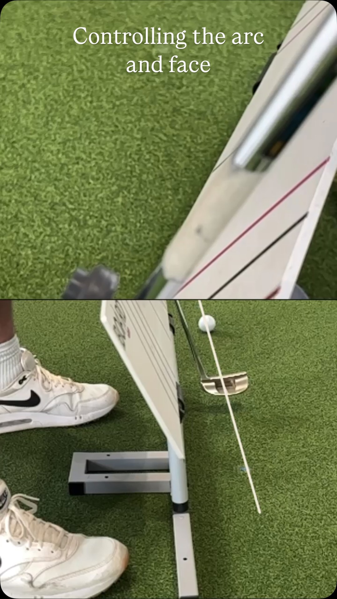 The putter’s sweet spot travels on a three dimensional arc, and this plane board helps experience what effective feels like. It also is helpful for conceptual clarity. Many ways to develop technique but this ensures relevancy to the task. #golflessonssurrey #puttingtips