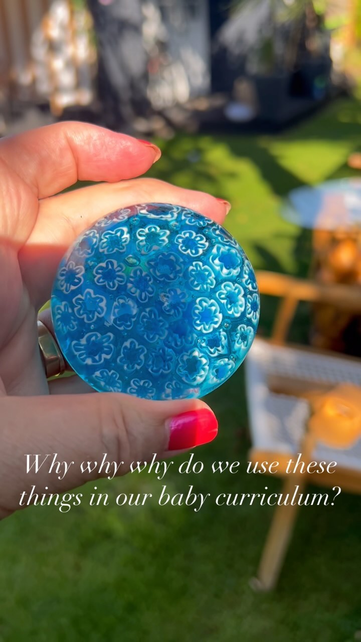 Why would these be used in our baby room?
• Door Stop develops core strength when lifted
• knitted toys help babies to choose the next action song
• blue paper weight gives colour, weight, texture, temperature for sensory exploration
• Ribbon is used to develop hand control and rhythm
• loofah and bristle brush give texture differentiation as part of building language and sensory information
• tins - never ending uses! Instruments, building, opening & closing, hiding things, finding things, making music ….
#ameliahousenursery #earlychildhoodeducation #heuristicplay #babynursery