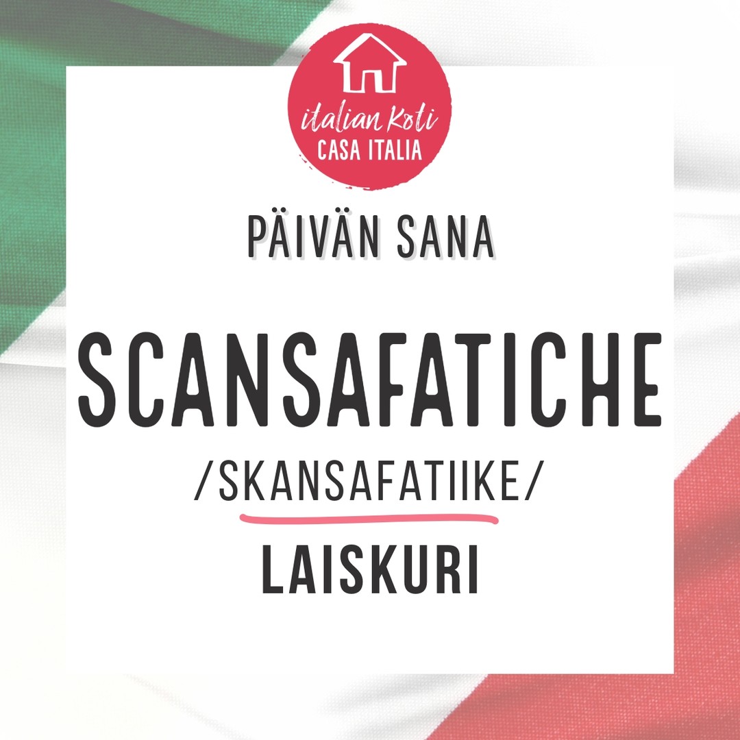 😮💨 Italian sana “scansafatiche” tarkoittaa henkilöä, joka välttelee työtä tai tekee kaikkensa välttääkseen rasittavan tai vaativan työn. Termiä käytetään kuvaamaan henkilöä, joka etsii keinoja kiertää työtehtävät tai minimoida oma vaivannäkönsä.
Etymologia:
Sana “scansafatiche” koostuu kahdesta osasta: “scansa-”, joka tulee verbistä “scansare”, tarkoittaen ‘välttää’ tai ‘kierrellä’, ja “-fatiche”, monikkomuoto sanasta “fatica”, joka tarkoittaa ‘työtä’ tai ‘vaivaa’. Yhdessä ne luovat käsitteen, joka kirjaimellisesti tarkoittaa ‘työn välttelijää’.
Esimerkkilauseita italiaksi:
1. Non affidargli un compito importante, è un vero scansafatiche.
• “Älä usko hänelle tärkeää tehtävää, hän on todellinen työnvälttelijä.”
2. In ogni ufficio c’è sempre qualcuno che si comporta da scansafatiche.
• “Jokaisessa toimistossa on aina joku, joka käyttäytyy kuin työnvälttelijä.”
3. Cerca di non essere uno scansafatiche se vuoi avere successo nel lavoro.
• “Yritä olla olemaan työnvälttelijä, jos haluat menestyä työssäsi.”
#italia #paroladelgiornoi #päivänsana #scansafatiche #laiskuri