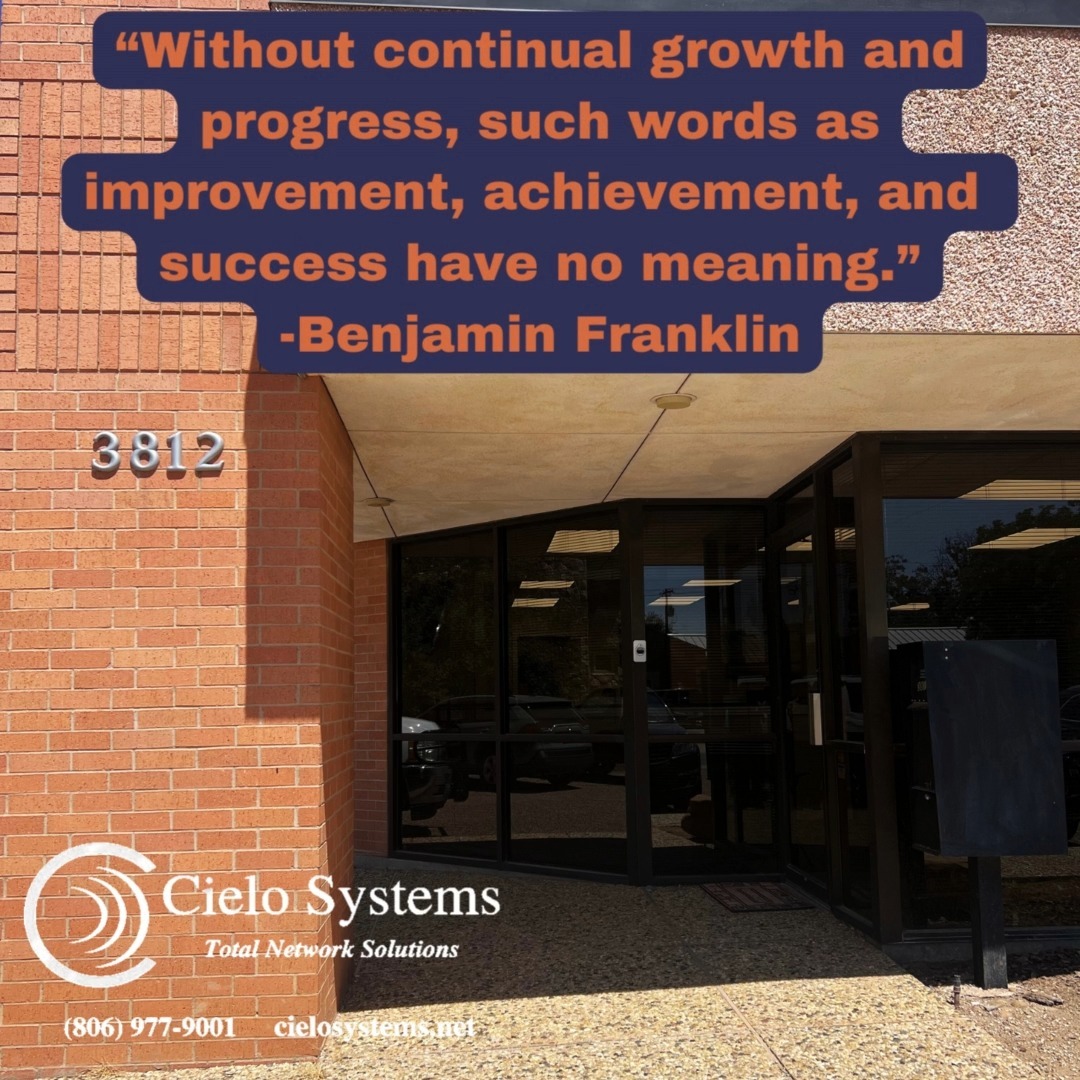 Welcome this Motivational Monday with the wise words of Benjamin Franklin: 'Without continual growth and progress, such words as improvement, achievement, and success have no meaning.' This quote emphasizes the necessity of growth and progress in our lives. Developing your character will assist you in achieving success and happiness.
#motivationalmonday #cielosystems #networking #lowvoltagetechs