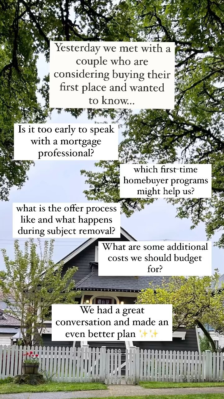 The best place to start is to ask questions and gather information. The more knowledge you have the more empowered you will be in the home buying process. Itâs never too early to connect with a Realtor or mortgage professional. Both can help you make a plan and create a strategy for your unique scenario. If you have similar questions, or arenât sure where to start, definitely connect! Iâd love to be a resource on your path to homeownership đĄ ⨠Book an intro call through the đ in bio or give me a call âď¸ 604-340-1047 #vancouver #firsthome #realestategoals #myfirsthome #realestateplanning