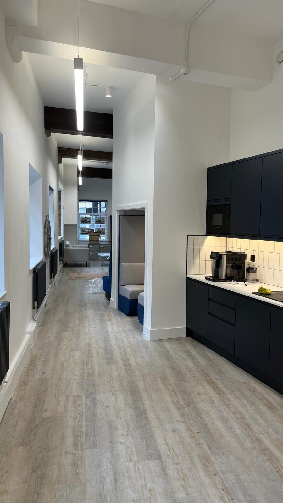 Here are some before and afters for a project recently completed. @kalmarsltd asked me to redesign their office… they wanted to create something different with a space where I instantly saw huge potential. @flint_interior_design created the new meeting room, an Agile working area, and some feature arches and working area. Strip out and replacement of the WCs and T point facilities. Thanks to @excekofficefurniture and @jddfurniture for the bespoke bench seat and booth. @ivc_commercial_official floor, @price_kitchens and a special thanks to Nigel @ Interspace Ltd