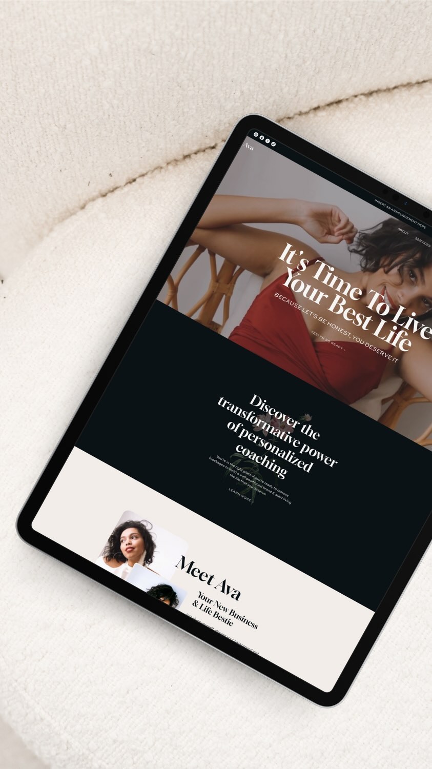 I get it, starting out can be tough, but there’s no reason to be sitting in website shame or stress, especially when you’re just starting out.
Meet Ava—my newest Wix website template that’s all about luxury and sophistication. It’s got every single page you need to grow your business without the headache until you’re ready for a custom design. She’s my most comprehensive website template yet, designed for conversions and to get you up and running quickly.
And because I want you to win, all my website templates are 40% off for Memorial Day weekend. You deserve a website that shines as bright as your dreams. ✨#itsmondaysmuse
#diywebsite #websitetemplate #wixwebsite #fempreneur