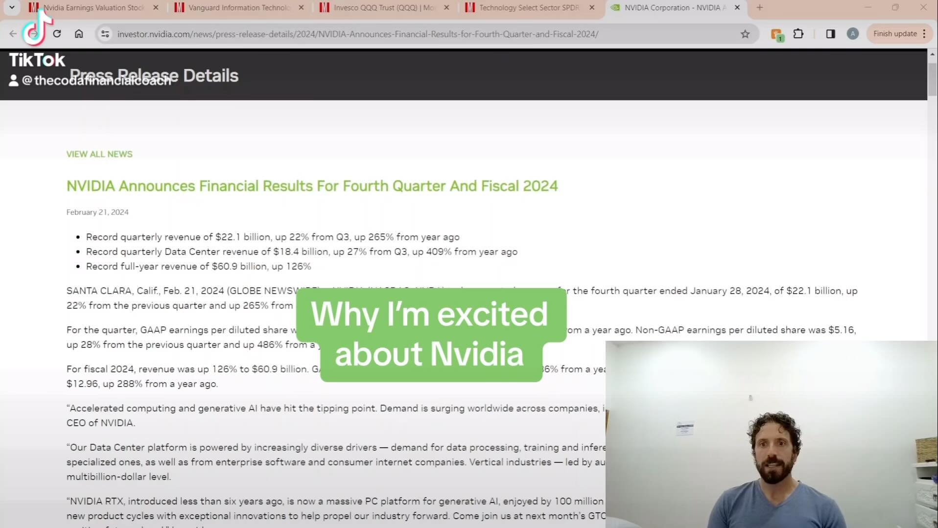 The investing world is absolutely electrified by Nvidia, especially after last week’s jaw-dropping financial results! This powerhouse is not just leading the AI charge; it’s should be more resilient than other tech companies in tough times as well. Nvidia’s broad industry reach, from gaming to healthcare, along with its pivotal role in AI and automation, will make it indispensable even if the economy goes south.
But, let’s talk strategy. As much as I’m all in on Nvidia’s brilliance, putting all our chips on one number, no matter how shiny, isn’t the way to financial wisdom. Nvidia is a gem, yes, but it should be the crown jewel in a diversified portfolio. Think of it as leading the charge in a battalion that includes a broader array of tech innovators and the steadfast, ever-reliable companies found in the S&P 500 index. This mix not only capitalizes on the tech industry’s explosive growth but also balances with the traditional stability of established companies, cushioning against market volatility.
Embracing Nvidia within this diversified strategy offers the best of both worlds: the excitement of being part of the AI revolution and the smart, balanced approach to long-term investing. Let’s ride the wave of Nvidia’s success, but also ensure our portfolio is as resilient as they come, ready to weather any storm. 🌊🛡️
For the full video on my thoughts on Nvidia and what you should do to avoid investing FOMO and be well diversified, see link below:
https://youtu.be/rLuPIsyCWzk?si=bQmxMXdg44Ts3Zki
#Nvidia #InvestingExcitement #SmartDiversification #BalancedPortfolio