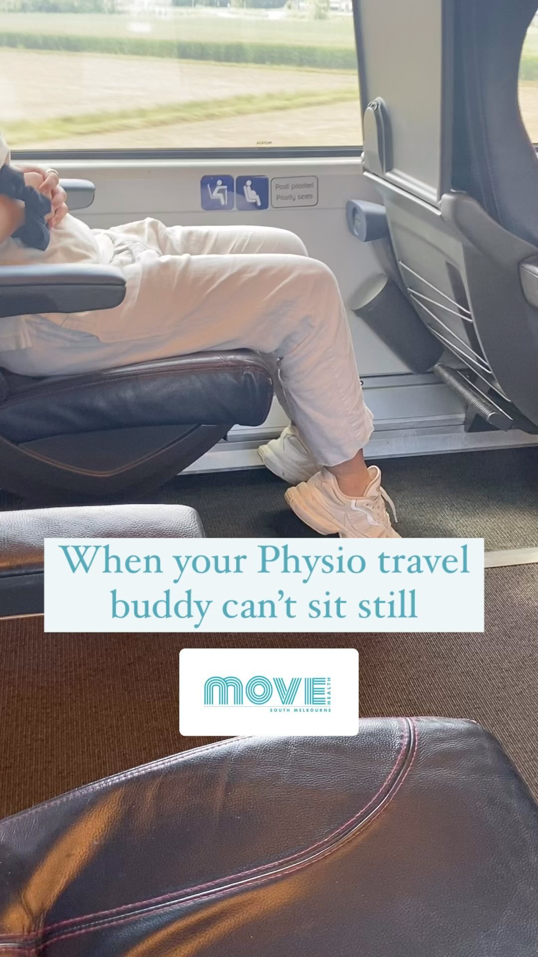 Our Physio, Caz is on her month-long trip to Italy.
Even on her plane and train rides, she is busting some moves (and getting some strange looks from locals)
No DVT’s for this travelling physio!