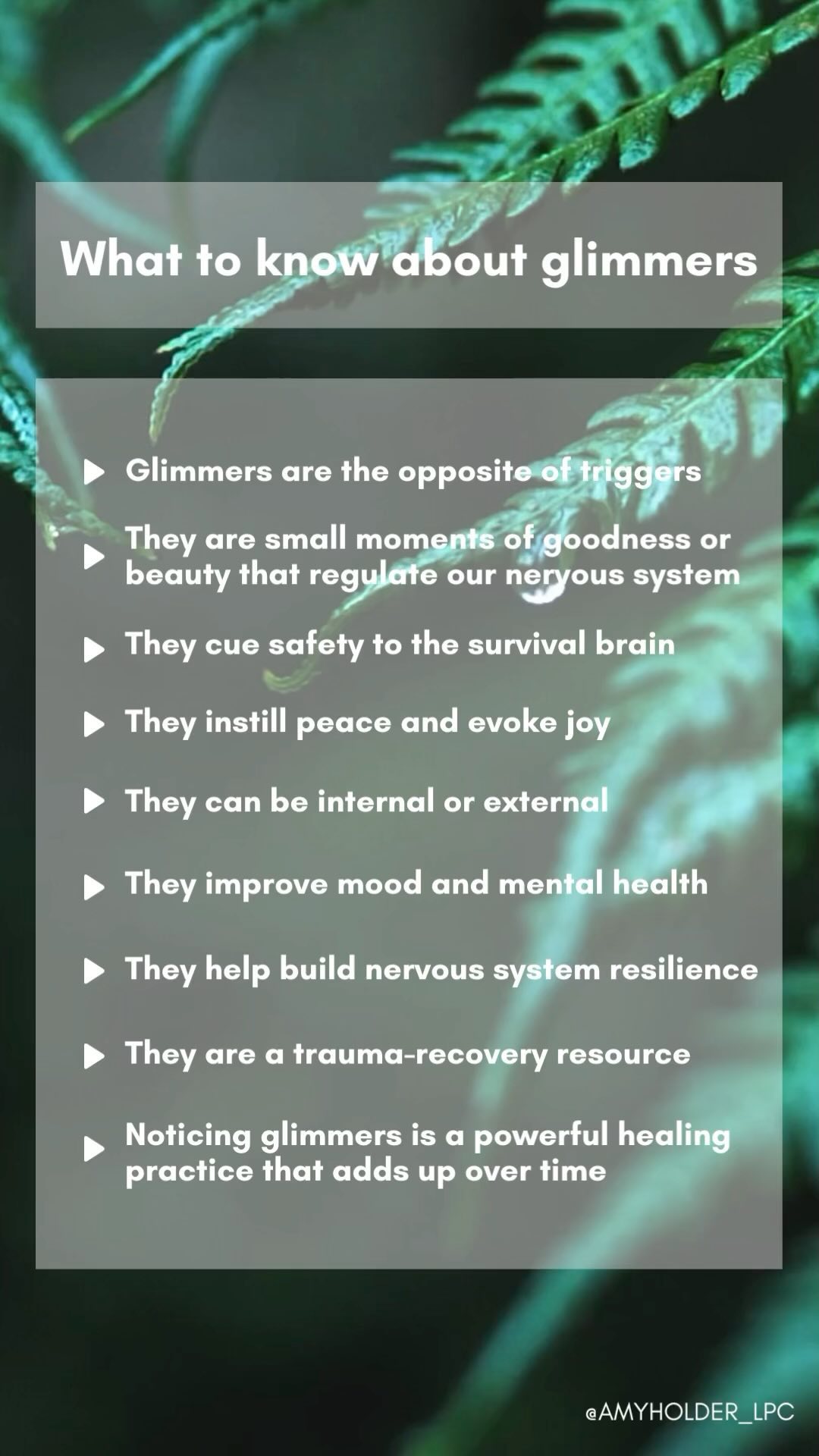 Today’s glimmers✨:
✨The warmth of a cup of coffee
✨The way the light comes through the
window on the landing
✨Watching my pet’s breathing rise and fall
✨The crisp in the air coming through the
window
✨The feeling of starting a new book
What’s on your glimmer list today?
*The term glimmer comes from Deb Dana
•
•
•
•
#Glimmers #SmallMoments #NervousSystemRegulation #healing #MentalHealthRecovery #MentalHealth #SelfHelpTools #SelfHelpTips #Growing #Health #PersonalGrowth #Thearpy #Telethearpy #TherapistOfInstagram #moderntherapymadison #amyholder_lpc