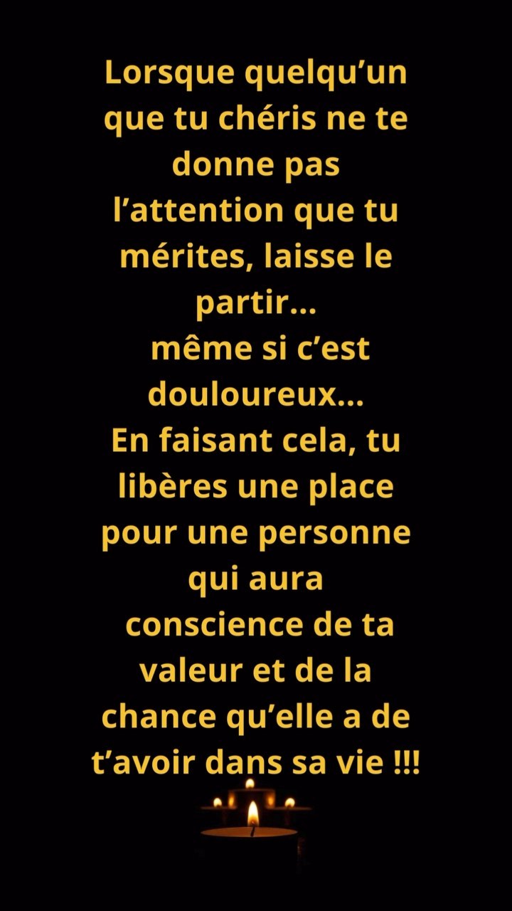 La réciprocité est la base d’une relation, qu’elle soit amicale ou amoureuse;
Si tu te sens incomprise, si tu constates que la personne en face de toi ne répond pas à tes messages dans la journée, qu’elle ne demande pas de tes nouvelles lors d’une conversation, qu’elle n’est pas disponible quand tu en as besoin; même si elle a de bonnes excuses, pose toi la question « est ce que j’agirais comme ça avec elle? » « est ce que son comportement me remplit d’amour ou me blesse? »
Si la réponse est non et que tu te sens blessé alors laisse la partir, reprend ton pouvoir, même si c’est douloureux , choisi toi !!! Tu mérites des amis ou amoureux qui prennent soin de toi comme tu prends soin d’eux !!! N’oublis jamais que tu es un diamant, ta place est dans un écrin non dans un sac poubelle !!!
🙏✨🥰
#valeur #valeurs #amitié #amitie #amour #amoureux #amour❤️ #amoureuse #respect #reciproque #accompagnement #accompagnementpersonnalisé #maltraitance #blessed #laissepartircequidoitpartir #relation #relationtoxique #respectdesoi #pouvoirpersonnel #affirmations #affirmation #affirmationpositive #phrase #phrasedujour #phrasedusoir #reelsinstagram #reels #prendresoindesoi #serespecter
