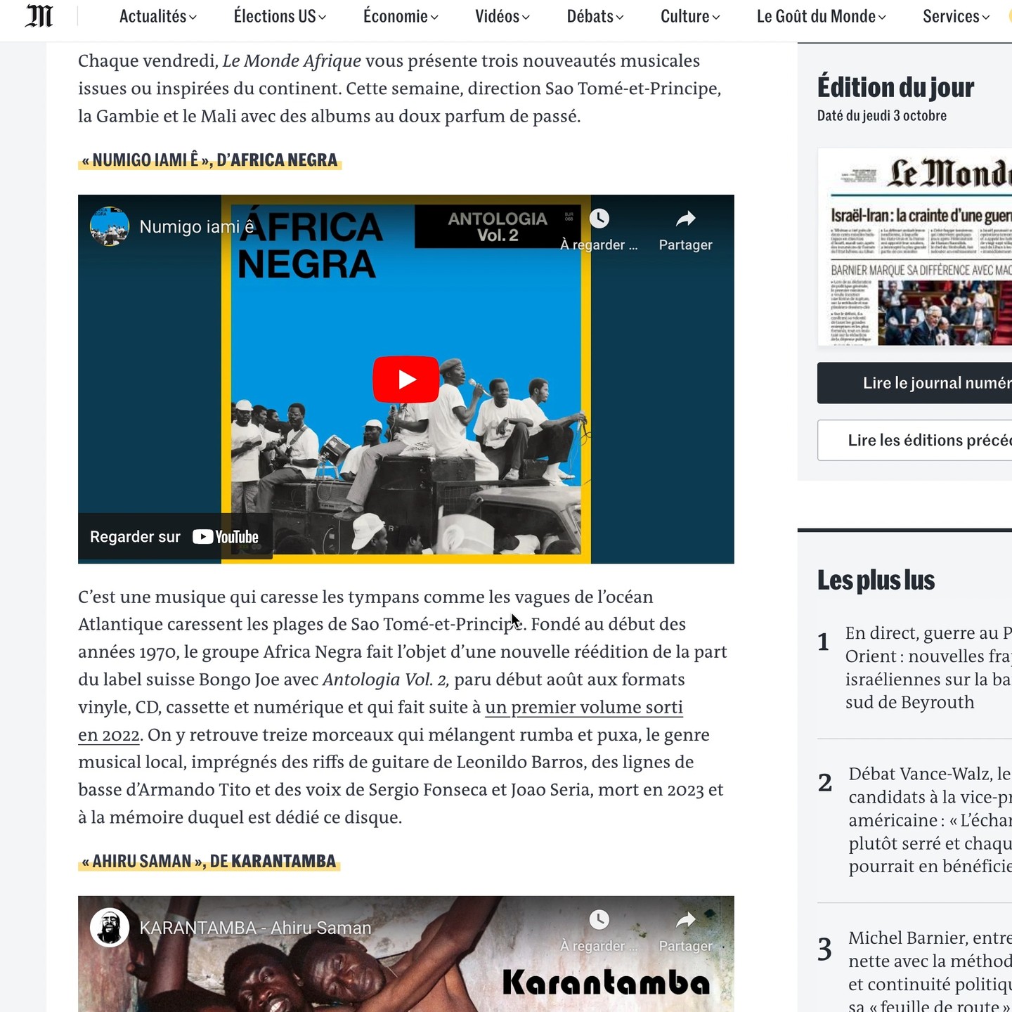 Chez Garcia & Co, on adore la sélection musicale de @lemondeafrique , surtout quand 2 albums sur 3 ont été pressés avec amour dans notre atelier. Reconnaissance éternelle à nos amis @bongojoerecords et @terangabeat pour ces deux magnifiques disques, disponibles chez les meilleurs disquaires.