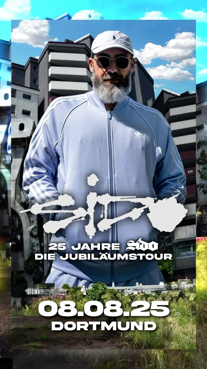25 Jahre SIDO – die Jubiläumstour
2000?! Kaum zu glauben, aber das ist schon fast 25 Jahre her – Sido steht also seit einem Vierteljahrhundert auf der Bühne!
Um dieses unglaubliche Jubiläum zu feiern, geht Sido auf eine gigantische Jubiläumstour. Auf dieser Tour wird er die letzten 25 Jahre seiner Karriere Revue passieren lassen und seine größten Hits live performen.
Fans können sich auf eine Reise durch alle Phasen seiner Musik freuen, von den frühen Klassikern bis hin zu den neuesten Tracks. Es wird eine Show voller Erinnerungen und Emotionen, die zeigen, warum Sido seit einem Vierteljahrhundert nicht aus der deutschen Rap-Szene wegzudenken ist.
Diese Tour ist ein Muss für alle, die Sidos musikalische Entwicklung live erleben und die Songs feiern wollen, die eine ganze Generation geprägt haben!
08.08.2025 - Westfalenpark Dortmund
Tickets unter www.eventim.de