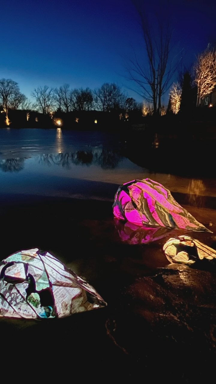 “What Flows Through My Veins.” Temporary Installation on a private lake in Olathe. Aluminum, vital records, old maps, photos, and newspaper clippings from my ancestors. And LED color changing lights.
My work centers on the family: past, present, and future; as well as calling upon metaphors and forms from nature. I see powerful imagery in the circulatory system of our rivers and streams and the way they bring life to all they touch.
These themes are repeated in the shape of a family tree, in the way it divides and branches off, wandering through a past that we can’t see. Yet we spring from its perpetual ripples.
Families matter—they flow through us, define us, sometimes divide us, and hopefully…eventually…give us light.
#geneaology #familyhistory #aluminumsculpture #censusrecords #ledsculpture #waterinstallation #waterart