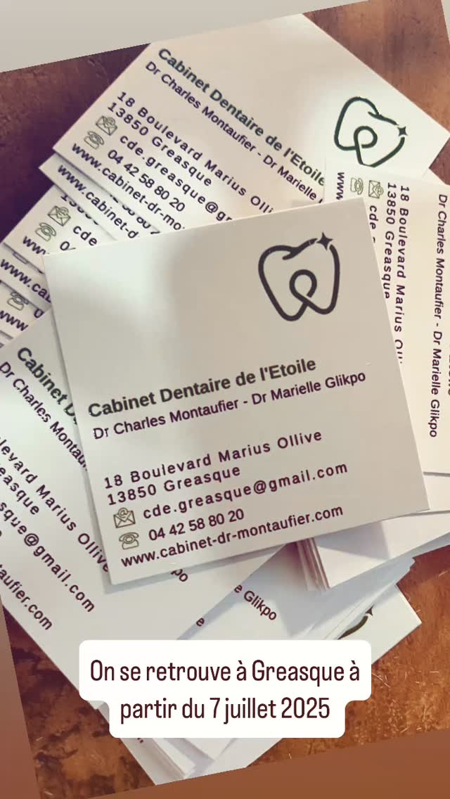 Ouverture début juillet à Gréasque du Cabinet Dentaire de l’Étoile —> jusqu’à fin juin : 0442206573 —> à partir de juillet : 0442588020 ; par mail : cde.greasque@gmail.com #cabinetdentaire #cabinetdrmontaufier #cabinetdrglikpo #greasque #cabinetdeletoilegreasque #cdegreasque #dentiste #paysdeletoile #demenagementcabinet #chirurgiendentiste