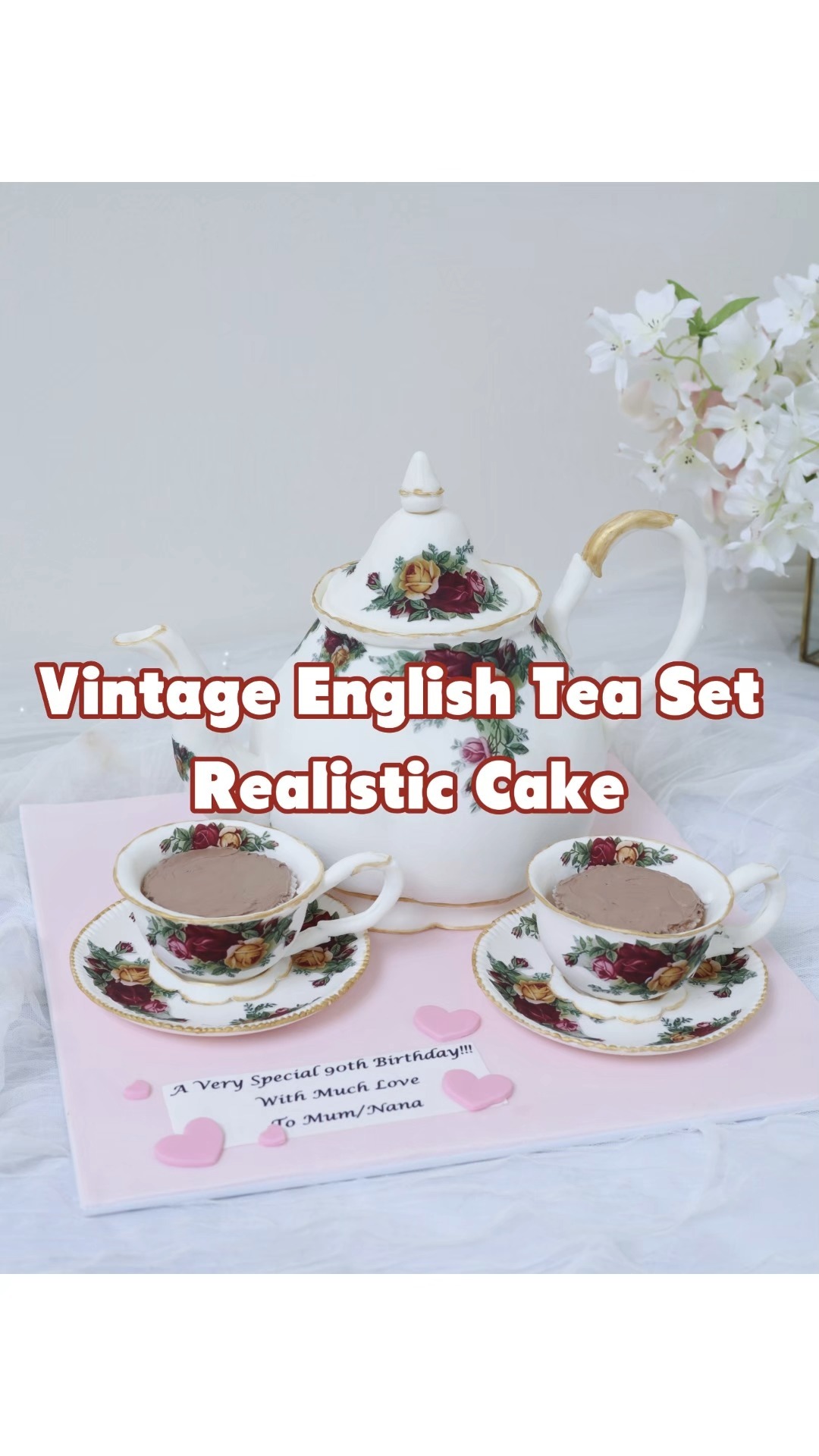 This vintage English tea set realistic cake looks just like a real teapot and teacups! Every detail is carefully crafted, bringing a touch of classic English elegance☕️. Perfect for special birthdays or cherished celebrations, this cake is a sweet way to show your heartfelt wishes and love! #VintageTeaSetCake #RealisticCakes #EnglishTeaParty #SydneyCustomCakes #DeLovelyCakeDesign