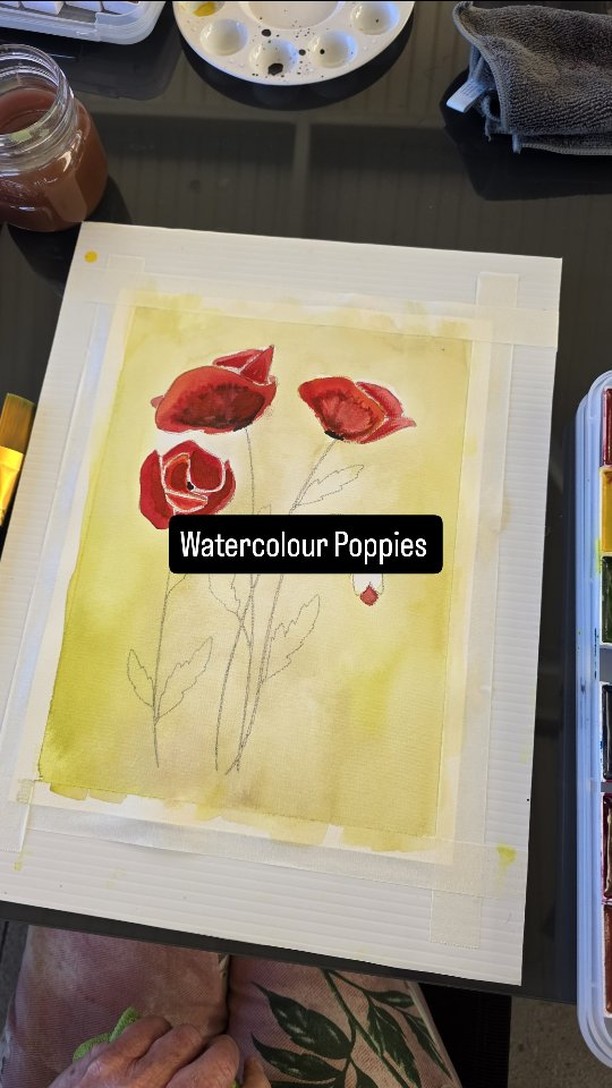 Final watercolour Poppies workshop for today! This was beyond fun to paint. #watercolour #retirement #artclass #paint