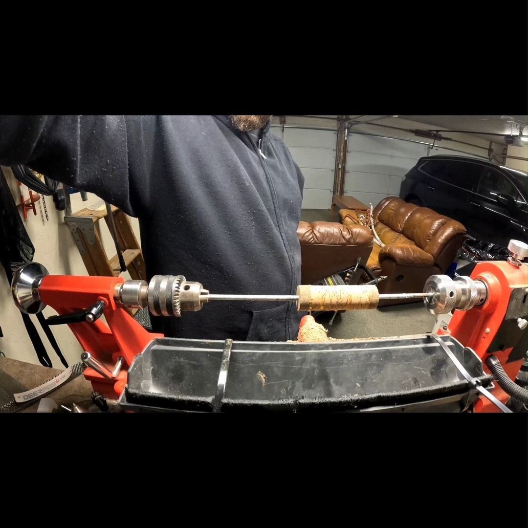 A quick video turning a grip for an 11-weight predator fly rod. The customer requested a specific style grip to accommodate his preferred hand placement with an emphasis on durability where he has consistent wear where he places his thumb.