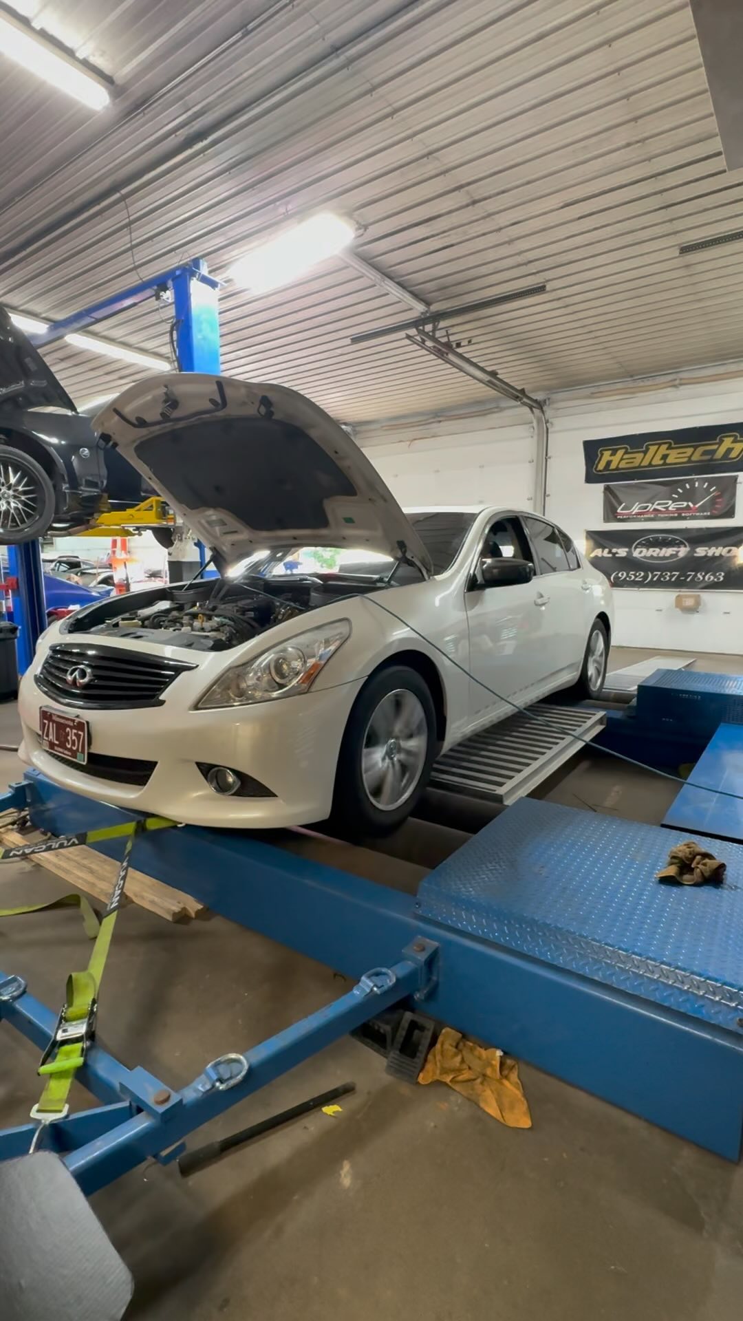 This G37 made a pretty good gain on hp with a cold air intake and high “ flow” mufflers.
Call us to schedule a base run to see your power or to make some changes and get more power.
#infinity #nissan #mustangdyno #uprev #awddyno #minnesota