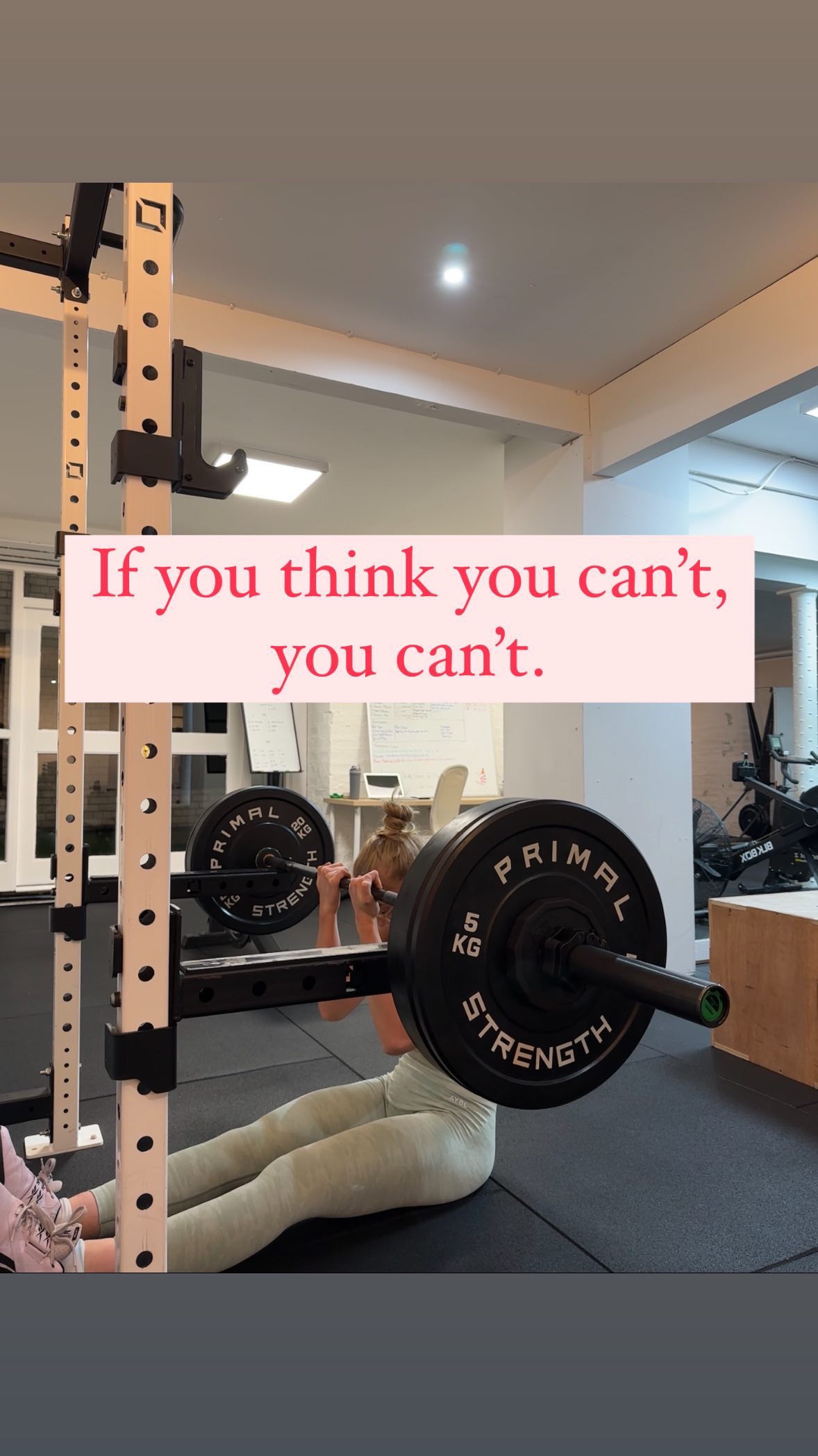 I dunno who said this first but they hit it right on the head 🔨
Your attitude plays a HUGE role in your physical ability. Going into something with feelings of doubt or telling yourself before you even try that you “can’t” do it, or it’s “too hard” is guaranteed to hold you back.
It’s ok to be unsure about a lift or to be nervous about it, but approach it with curiosity. Embrace the struggle and the challenge instead of giving into it.
Basically, stop being a lil bish and get it done. You’re capable of so much more than you think 💪🏼💛