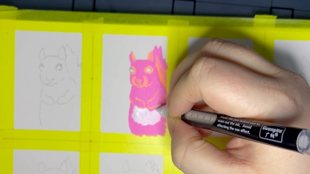 1/7 acrylic paint marker drawing. #monochromaticpainting #acrylicpaintmarkers #artisttrafingcards #squirrel #drawing #squirrelpainting #animalart #acrylicpainting #acrylicmarkers