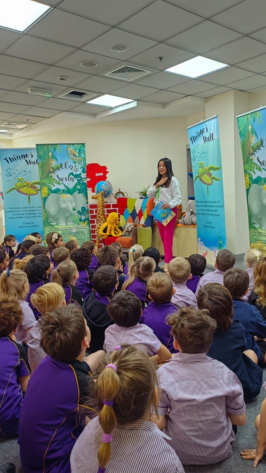 After 2 Full days at 🤩 Safa community school 🏫 I can truly say that I felt part of their community!
What a wonderful feeling to have to perfectly match one of the messages from my book #stellassong which is “belonging”!
From the very first warm welcome 🤗 from Ms. Niamh to the whole team who helped me set up a beautiful display outside and all the enthusiastic library team (thank you Ms.Jenny for the tips and photos!) I honestly felt so much warmth and happiness during my entire time at the school.
The children were so enthusiastic and engaged and we had some great conversations around topics I’m so passionate about which are #emotions #feelings #gratitude #selflove #celebratingouruniqueness and so much more…
We explored the illustration process and how to tap into our imaginations!
And of course no session of mine would be complete without a guided visualization to practice mindfulness and our best breathing for relaxation 🙏🏻
I must say I left today driving home with a full heart of gratitude and thanking my lucky stars ⭐️ that I get to do what I love 💗 which is spreading positive and powerful messages to the younger generation and planting those seeds of empowerment when it matters the most 🙏🏻
One of the highlights from today was when I asked the classes how “nervous” can feel inside our bodies and one student described it as “confetti in my tummy” 🎉 now that’s what I call positive imagery 🤩
#childrensauthor #authorvisit #mindfulnessforkids #socialemotionallearning #positivepsychology