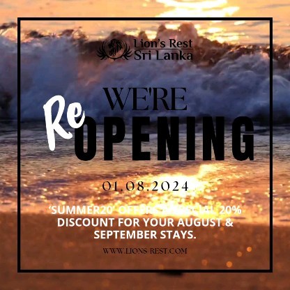 We are back and better than ever!
We are excited to announce our reopening with a fresh new look and amazing experiences waiting just for you. Are you ready to creat some unforgettable memories with us?
#lionsrest #lionsrestexperience #surfsouthsrilanka #midigama #gurubebila #ahangama
