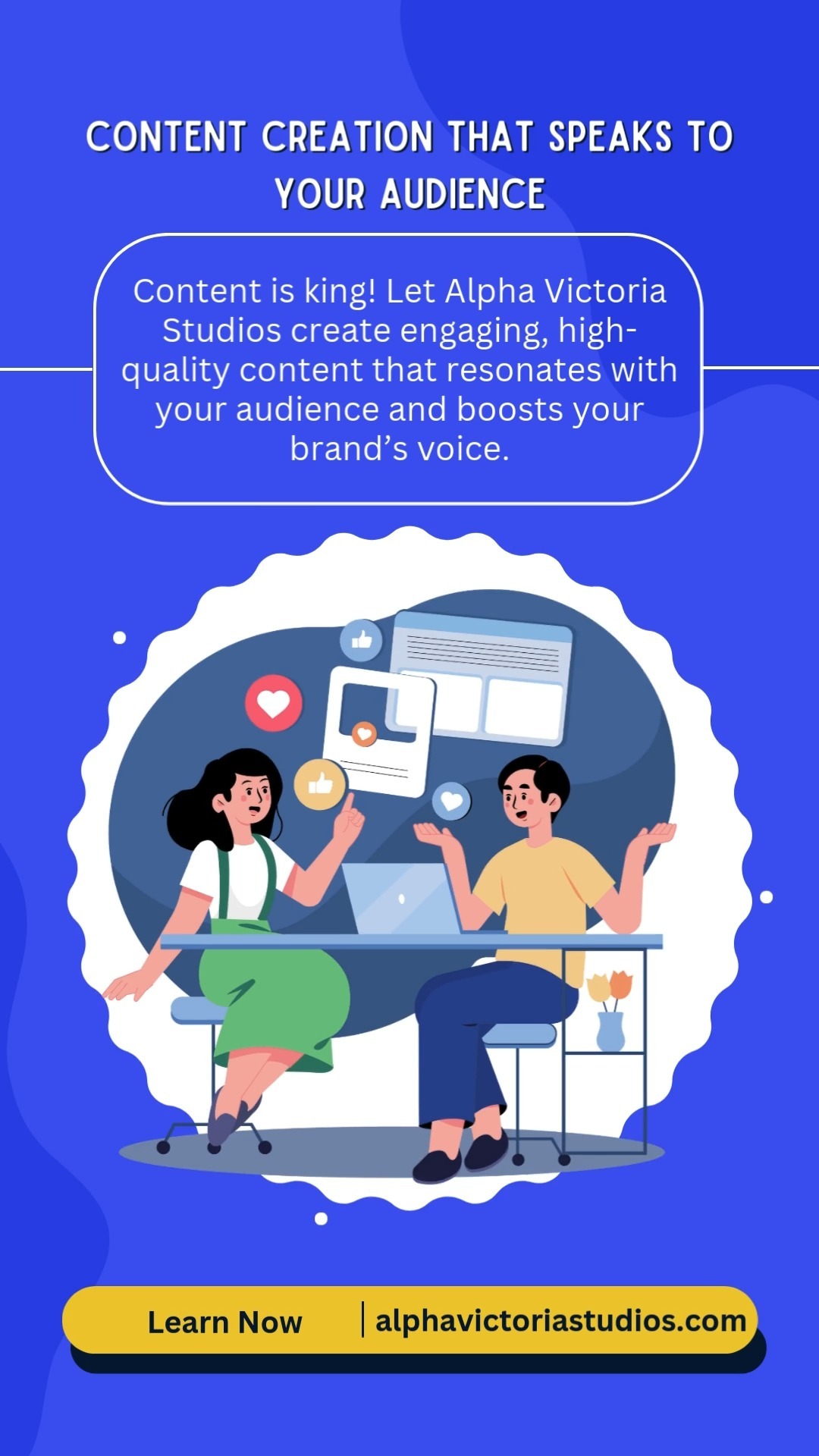 Content Creation That Speaks to Your Audience || Content is king! Let Alpha Victoria Studios create engaging, high-quality content that resonates with your audience and boosts your brand’s voice.
Visit :- https://www.alphavictoriastudios.com/
#ContentCreation #DigitalStorytelling #EngagingContent #BrandVoice #CopywritingExperts #ContentMarketing #CreativeContent #SEOContent #ContentStrategy #ContentIsKing #BrandAwareness #DigitalMarketing #OnlinePresence #MarketingAgency #AlphaVictoriaStudios
