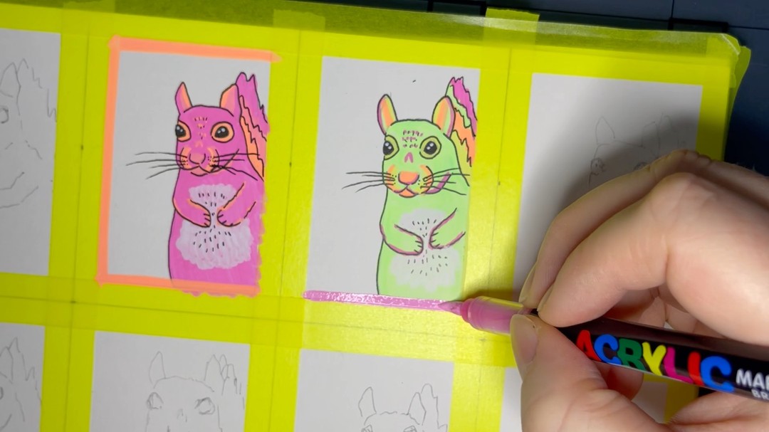 2/7 squirrel acrylic paint marker drawings. #squirrellove #squirrel #squirrelpainting #artisttrafingcards #squirrelart #acrylicpaintmarkers #drawing #monochromaticpainting