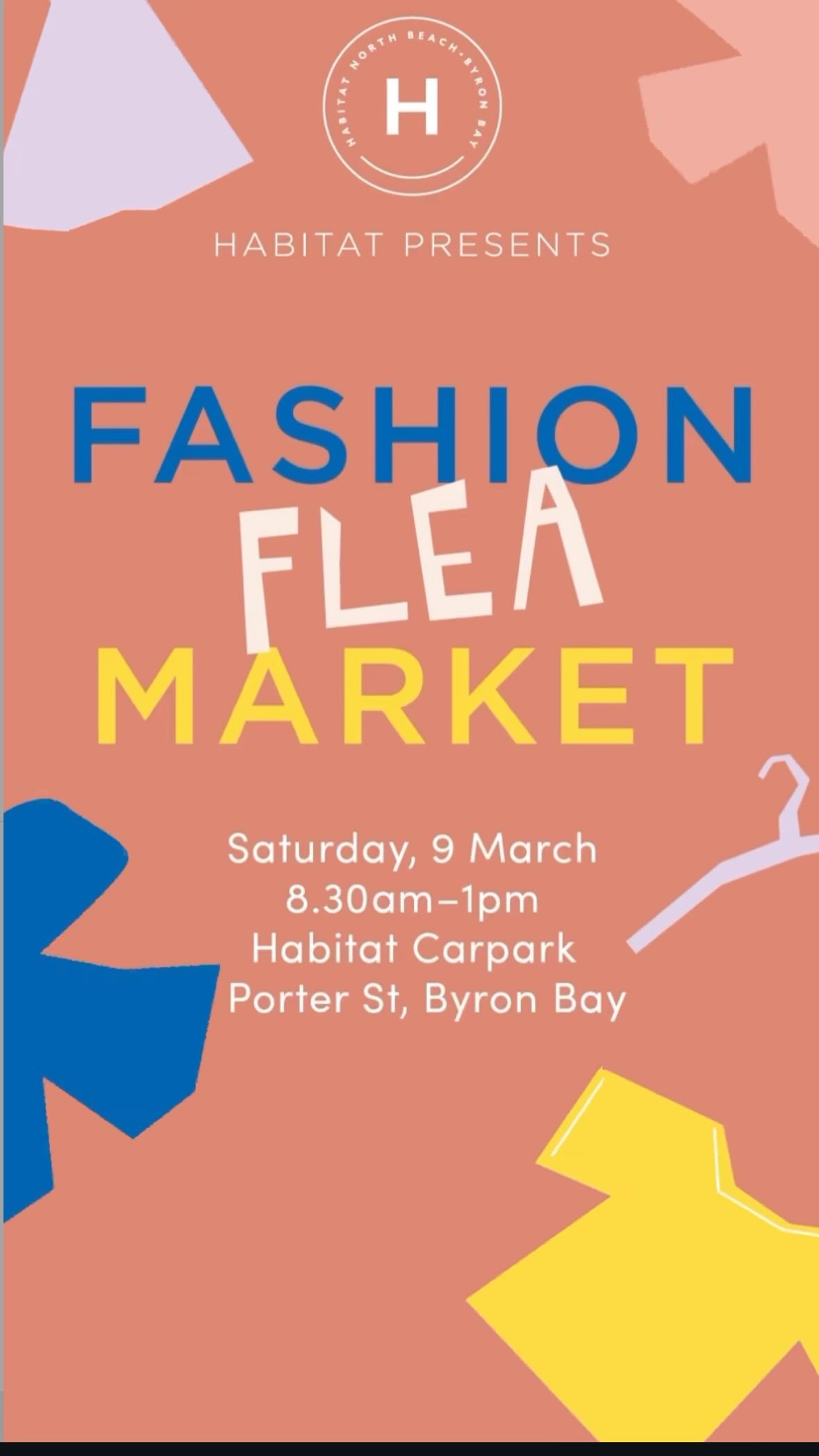 THIS WEEKEND! Sat 9 March, the @habitat_byronbay FASHION FLEA is on!
Fashion Flea Market
Habitat Byron Bay
8.30am-1pm
#habitatbyronbay #ByronBay #fashionfleamarket #ByronBayshoppiong #ByronBaylifestyle