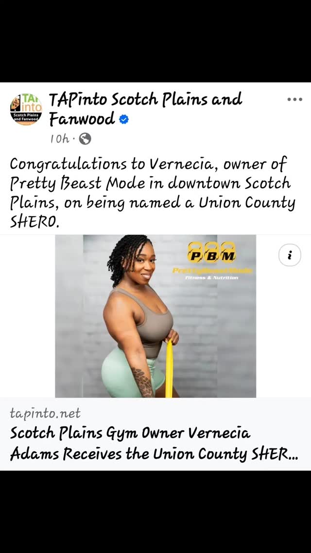 It's truly humbling and inspiring to receive the #SHERO AWARD 2025๐ช๐พ๐. It validates the hard work and dedication I've poured into PBM Fitness & Nutrition LLC, and motivates me to continue empowering men and women in our community. This award is a powerful symbol of strength, resilience, and the impact of believing and following your destiny. It reinforces the importance of supporting and uplifting each other. Thank you ๐ #tapintoscotchplainsfanwood for also writing โ๏ธ beautiful article โค๏ธ on my accomplishments. @tapintolocal
โจ๏ธ I am deeply committed to helping people achieve their health and wellness goals. I am passionate about creating a supportive and inclusive community where everyone feels empowered. I strive to be a role model and a source of inspiration for men and women in Union County.
#prettybeastmodefitness #femaleentrepreneur #pbmfitness #buildingbetterhumans ##buildingbettercommunities #buildingbetterbodies #pbmfitnessandnutritionllc #PBMFitness #sheroaward2025 #sheroawards #strengthtraining #nutritionist #personaltraining