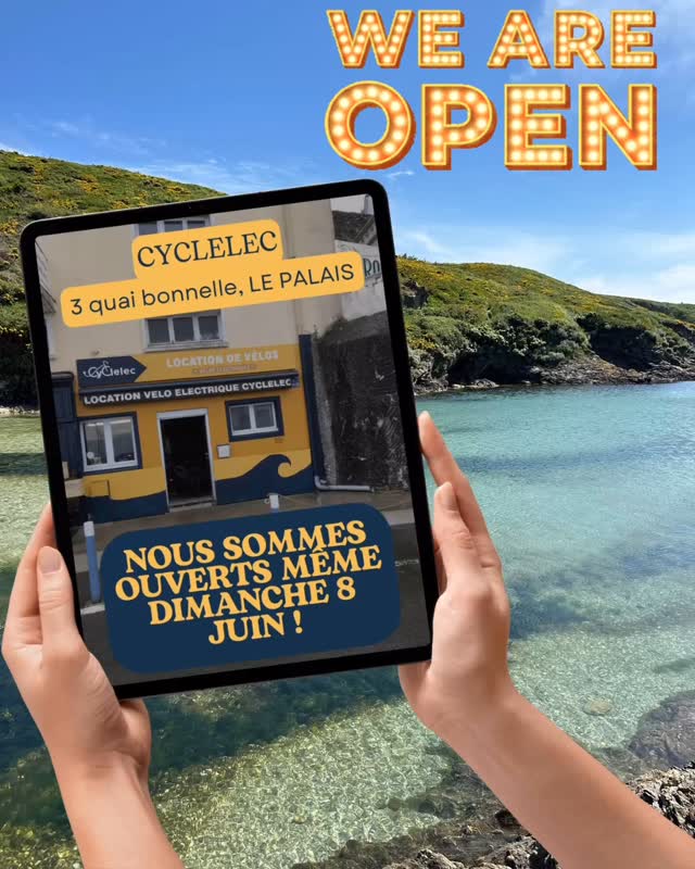 Nous sommes ouverts le dimanche 8 juin 2025 ! Appelez nous et louez un vélo électrique ! #belleileenmer #lepalais #veloelectrique #locationvélos #ouvertureexceptionnel