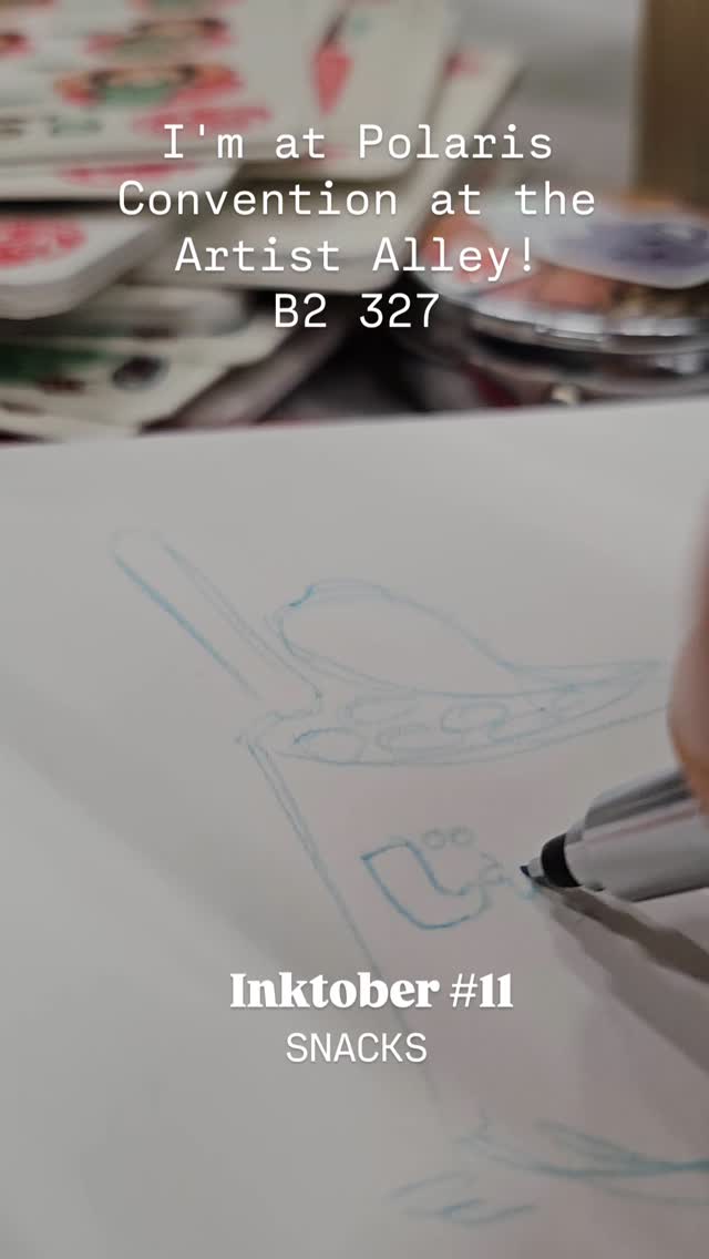 Inktober No. 10: SNACKS
We're embarking on a three-week camping adventure through Tohoku soon (Northern Honshu, Japan's largest island)! 🇯🇵🏔️ I'm also taking on the "Inktober" challenge, where I'll create a daily drawing based on an official prompt list! 🎨✍️
I'm currently at @polarisconvention at the Artist Alley in B2! You can find me at booth # 327
#Inktober #Inktober2024 #Inktober2024Snacks #Inktober52 #InktoberSnacks #InktoberChallenge
@inktober