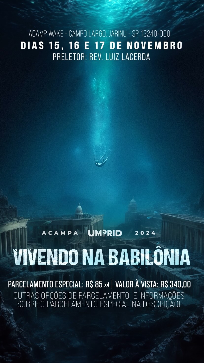Nesse acampa nós aprenderemos a como viver na Babilônia, mantendo os olhos em Cristo e na eternidade!
Será uma experiência de poucos dias, porém que nos marcará durante anos!
E aí, já fez sua inscrição??
Corre lá! ⏱️