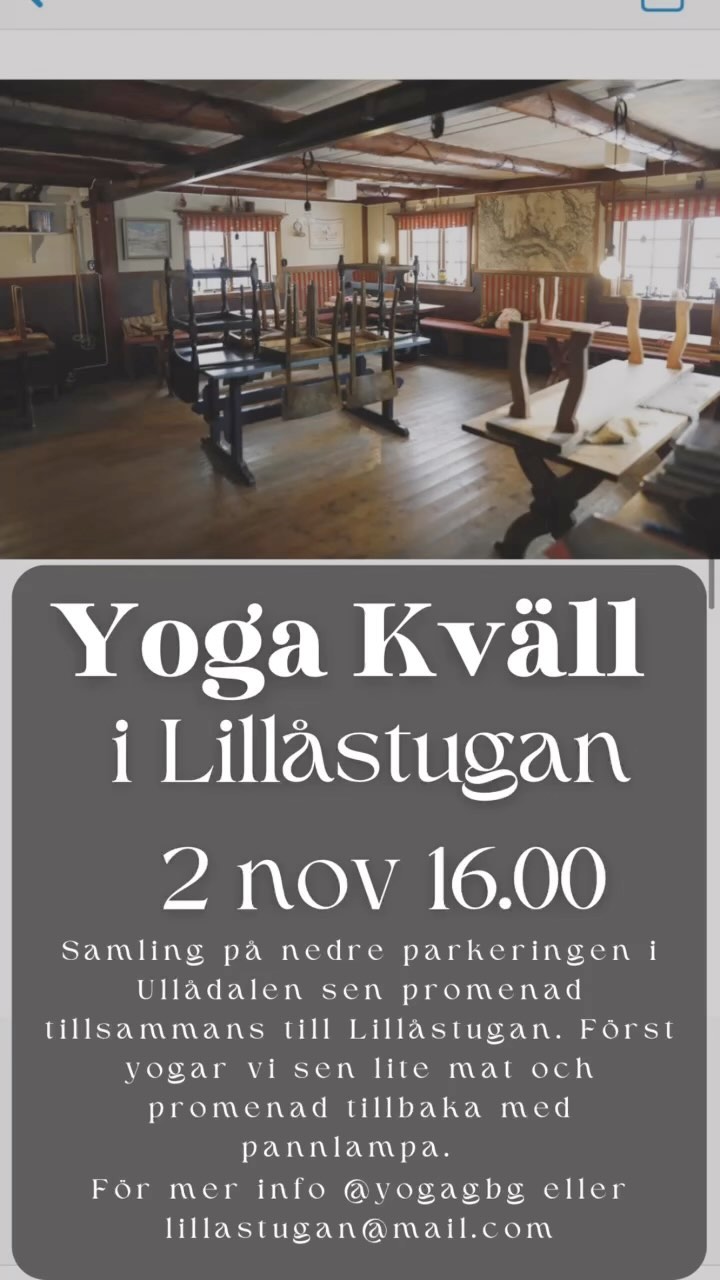 Yoga i Lillåstugan!
Vem kunde tro att det blev en sån härlig kväll. Snöstorm utomhus och vinter istället för höst 🍂 gemensam promenad från Ullådalen och sen yoga och middag. Pumpasoppa och nybakt bröd. Sen T och kaka🤗 Promenad tillbaka i mörkret och snön med pannlampa 🤩
Detta skall vi absolut göra igen så håll utkik efter nästa tillfälle här på instagram!
Tack alla som kom❤️
Isabel @yogagbg