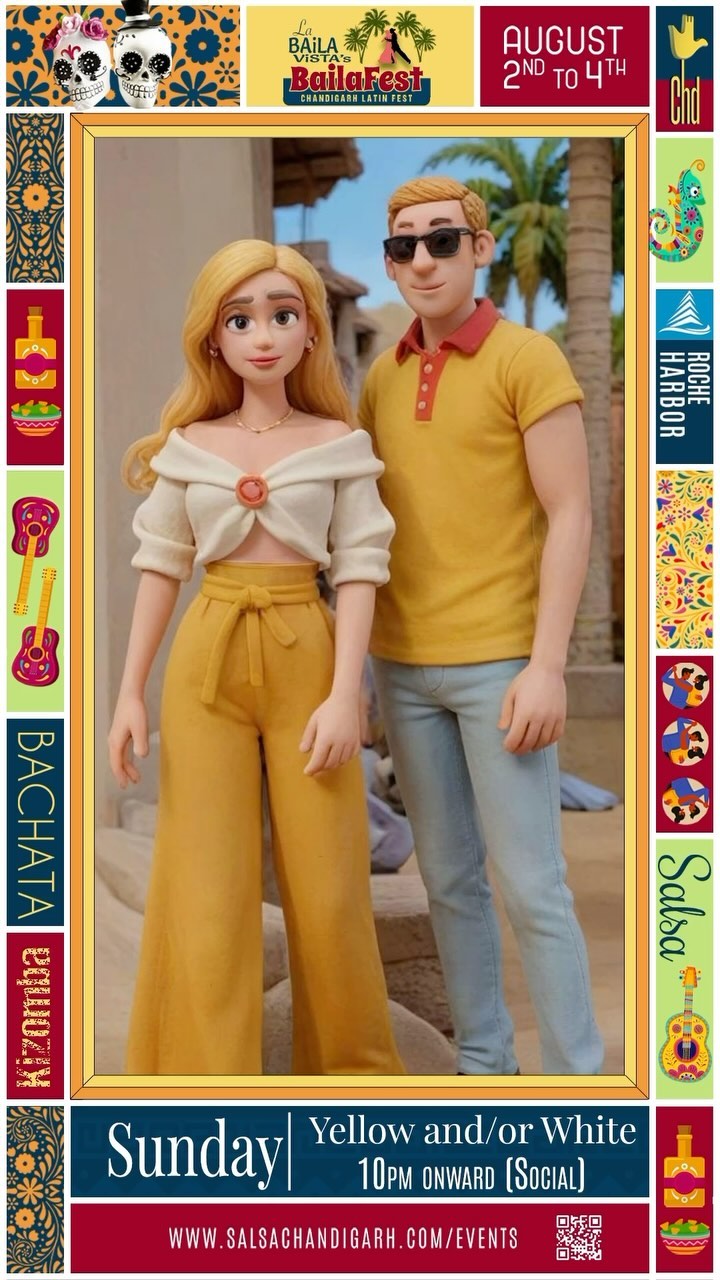 🌟🎉 Exciting Theme Announcement for BailaFest Socials! 🎉🌟
Get ready to dress up, dance, and have the time of your life because BailaFest is bringing you some fabulous themed socials! Here’s what we have in store for you:
🏖️ **Friday Pool Party - Beach Theme**: Kick off the festival with a splash! Don your favorite beachwear and let’s bring the tropical vibes poolside! 🏝️👙
🛌 **Friday Social - Pajama Theme**: After the pool party, get cozy and cute in your favorite pajamas for a night of fun and comfort on the dance floor! 💤🎉
✨ **Saturday Social - Denim & Diamonds**: It’s all about glitz and glam! Shine bright and dazzle in your best denim and sparkling accessories. Let’s make it a night to remember! 👖💎
🌼 **Sunday Social - Yellow and/or White**: Close the festival with elegance and brightness. Wear your best yellow, white, or a combination of both, and let’s end BailaFest on a vibrant note! 💛🤍
We can’t wait to see your creative outfits and dance the nights away with you! Let’s make BailaFest unforgettable! 💃🕺
#BailaFest #ChandigarhLatinFestival #ThemedSocials #DanceFun #BeachParty #PajamaParty #DenimAndDiamonds #YellowAndWhite