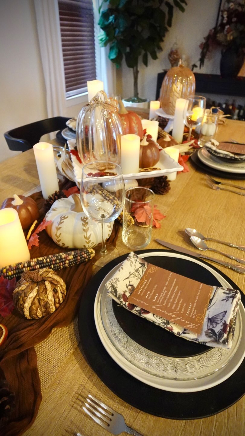 Growing up, one of my responsibilities was setting the table for dinner. My mom always made it special—decorating for every holiday, folding napkins in the most creative ways, and making even the simplest meals feel like a special occasion. Now that I have my own table to set, I love carrying on that tradition, creating a beautiful and cozy space where family and friends can gather and make memories together. 🧡
For Thanksgiving this year, I went for that bountiful cornucopia vibe using Indian corn, pine cones, fall leaves, pumpkins, and a few dehydrated orange slices. 🍂✨ A full table for full hearts. What traditions do you carry on for the holidays?🦃🍁
.
.
.
.
.
.
.
.
.
.
.
.
.
#thanksgiving #falldecor #tablesetting #fallvibes #thanksgivingdecor #thanksgivingtable #tabledecor #tablescapes #tablescape #homedecor #decor #diningroom #diningroomdecor #diningtable #blog #fallstyle #blogger #holidays #blogging #autumn #autumnvibes #november #holidaydecor #tablestyling #holidaydecorating #tablesettings #happythanksgiving #turkeyday #falldecorations #fallseason