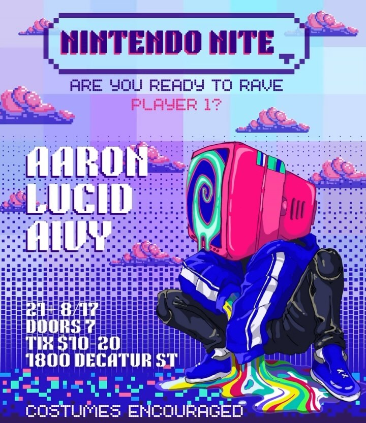 Join us for a Nintendo themed party with video game track remixes and live games!
This event is Nintendo themed and we highly encourage you dress as your favorite character!
Let’s get nostalgic b*tches
Doors open @ 7 and music starts @ 8
This event is 21+ only and BYOB.
Tickets at the door will be sliding scale: $10, $15 or $20
(Majority of ticket proceeds go to the DJs and the lesser amount supports the space)
The DJs:
Aaron @aaronlikestodance
Lucid @lucidmoonlight
Aivy @gooeyghosts
#richmondva #rvaevents #rva #rvadance #queerrva #rvaart #rvashows #gayrva