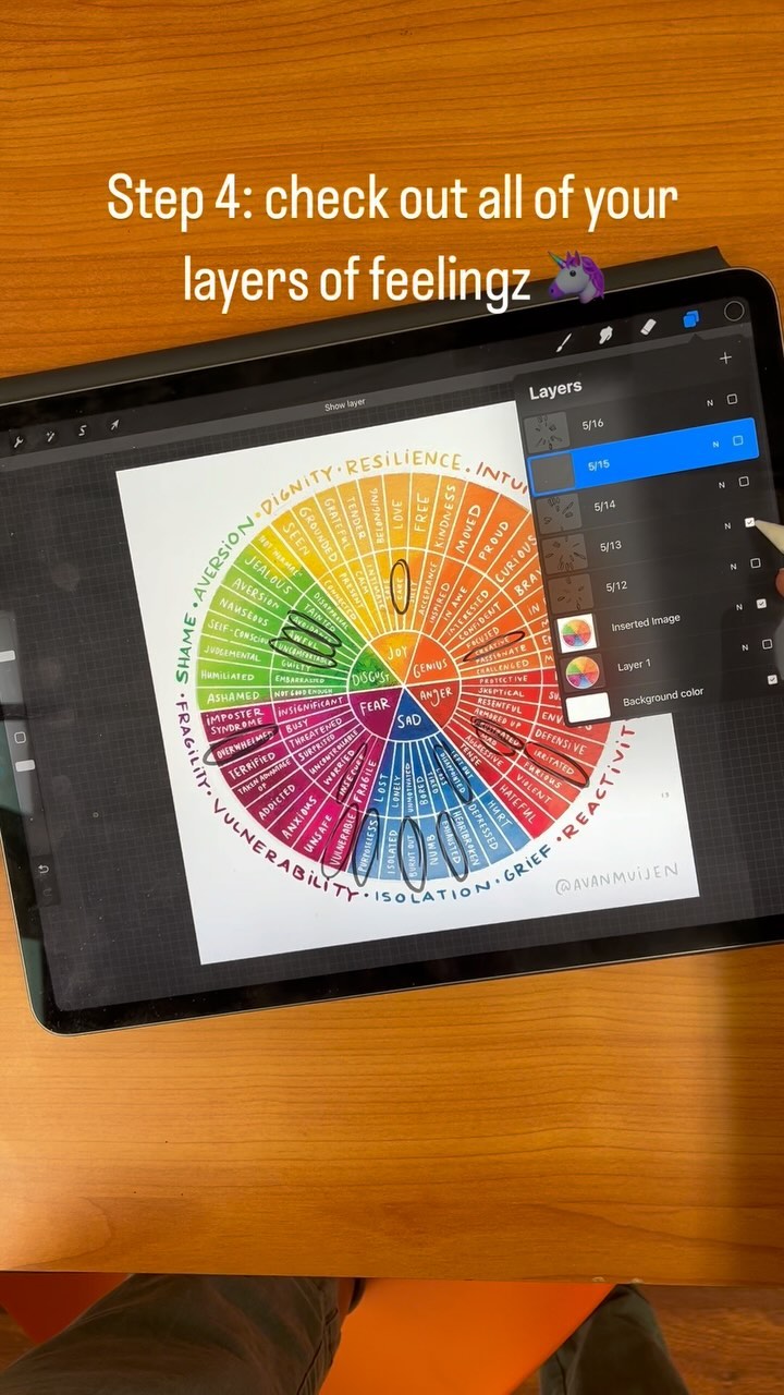 Sharing a lil demo of how you can use the digital download feelings wheel in @procreate 🦄
Step 1: open the wheel in a new file
Step 2: make some layers and label them (with the date, day of the week, etc)
Step 3: circle all your feelings! You can use variations in line weight to emphasize certain feelings or indicate you’re just feeling a tad of a particular feeling 🙃
Step 4: check out all the feelings you felt in a few days or weeks!
For those of you who are big iPad users, this can be a great lil activity to have on standby and doesn’t require you to have intense drawing skills. And can also be a fun way to start off a therapy session by reviewing your feelings chart from the past week.
Have funnnn!
#mentalhealthawareness #mentalhealthsupport #therapistsofinstagram #emotion #emotionwheel
