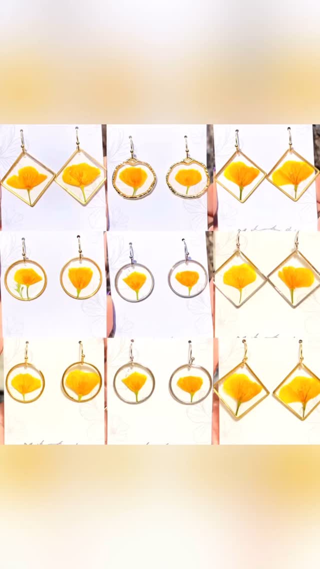 All of my tiny poppies are now in my books. This may be my last batch of California Poppy earrings of the season. If you would like to claim yours, join the waiting list by sending me a direct message. These go so fast at markets. As soon as I put them out, they will be gone. They go too fast for me to add them to my website, which is why I have the waiting list. :) They will be dried and ready to go into earrings & pendants in two weeks.