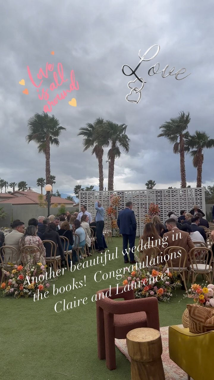 Claire and Laurence are rockstars! Congratulations, you groovy duo! I had a blast officiating their wedding. There’s nothing like a ceremony with @greatofficiants !!! #weddingofficiant #weddingofficiants #wedding #weddinginspiration #weddingday #palmspringsca #greatofficiants #marriage #love #lautnercompound #champagne #forever #whiskey #weddingideas #weddingcake @theknot @weddingwire @greatofficiants @fetelledesigns