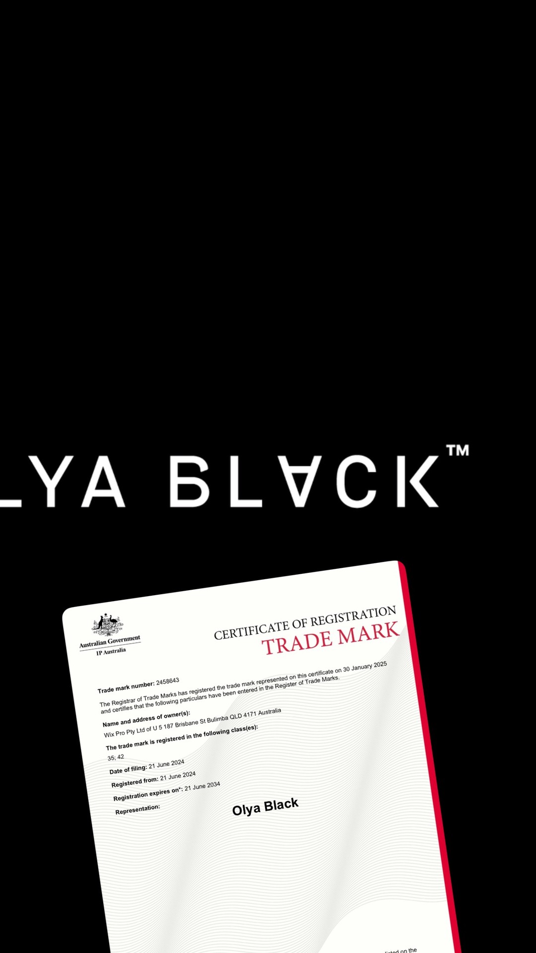 It’s Official! Olya Black™ is Now a Registered Trademark! Olya Black was already the top search term in my website analytics—that was my lightbulb moment. My own name was what people associated with my work, so why not own it fully? And let’s face—it sounds pretty badass too“.)
