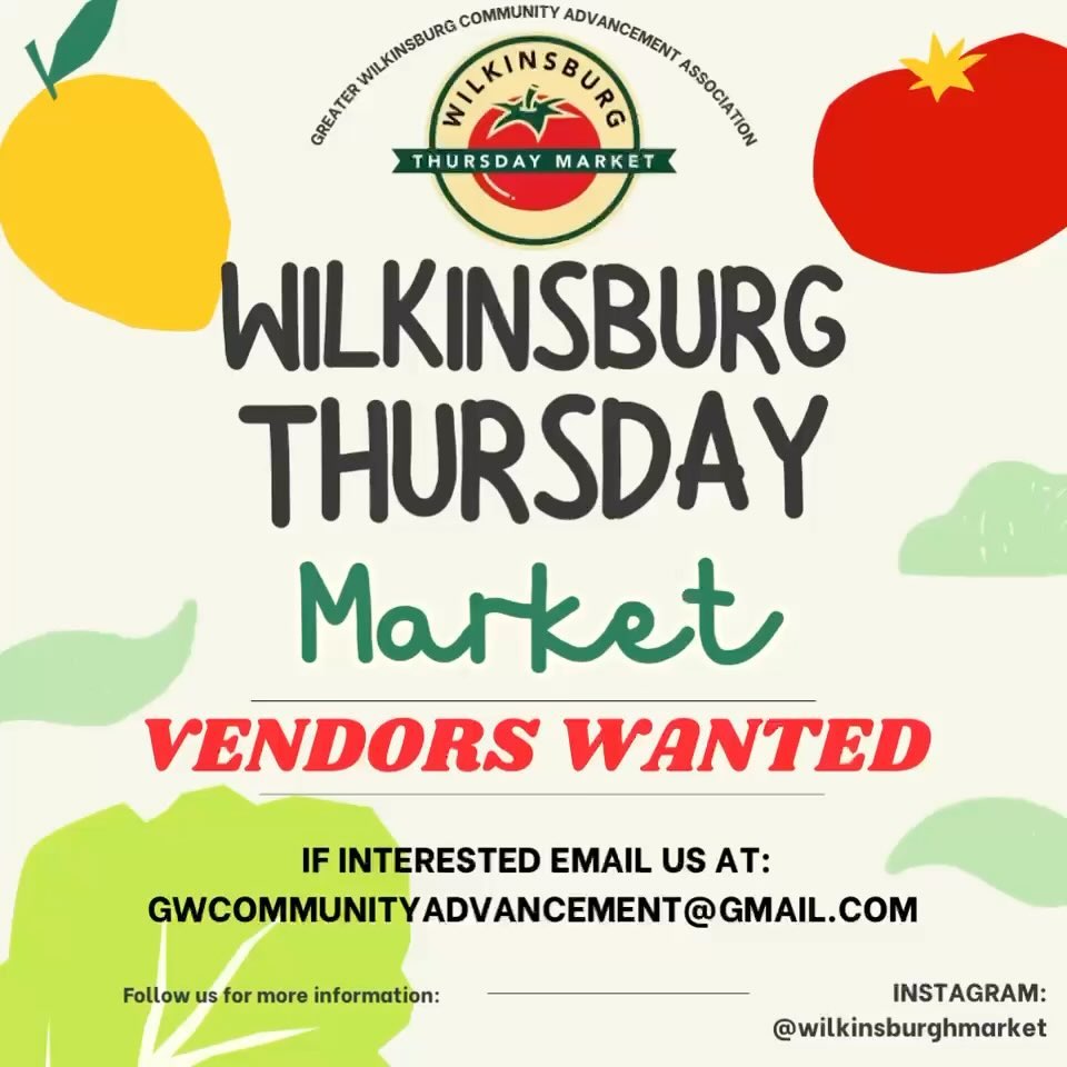 🌟 Seeking Amazing Vendors for @wilkinsburgmarket 2024 Wilkinsburg Thursday Market season! 🌟
Hey there, vendors and artisans! The @wilkinsburgmarket is looking for vendors for the their Thursday Market! Whether you’re a local foodie with mouthwatering specialties, a talented crafter of handmade jewelry, or an antique enthusiast with treasures to share, they’ve got a spot just for you.
Here’s who they are looking for:
🍔 Food Stalls/Carts - From cultural cuisine to hot dogs and chips.
🎨 Artisans & Handcrafts - Unique jewelry, artwork, pottery, and more.
🕰️ Antiques & Collectibles - Vintage clothing, collectibles, and antique furniture.
🛍️ Miscellaneous Finds - Books, records, handmade soaps, plants, and household treasures.
🎪 Services - Think massages, henna tattoos, and other unique offerings.
🍹 Food & Beverage Producers - Specialty beverages, gourmet treats, and desserts.
Tag your favorite vendors or drop them a message @wilkinsburgmarket if you’re interested in joining them!
#WilkinsburgThursdayMarket #SupportLocal #ArtisanMarket #VendorOpportunity