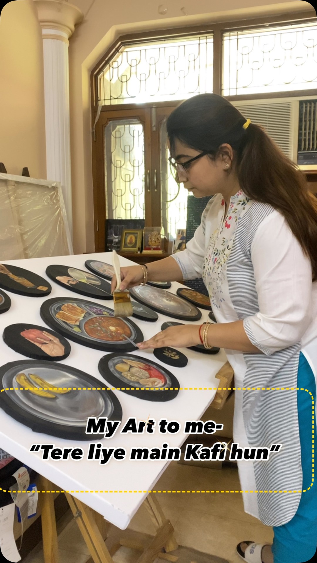 “My art looks at me and says, ‘Tere liye main kaafi hoon!’ 🎨✨
No need for extra chaar chand—just me, my canvas, and a world full of jazbaat! ❤️
When passion becomes rozi-roti, life feels mast. 🌈
#TereLiyeMainKaafiHoon #ArtistSoul #DilSeBanaArt #CanvasKeJazbaat #CreativityKiBaat #ArtisticVibes #MadeWithLove”