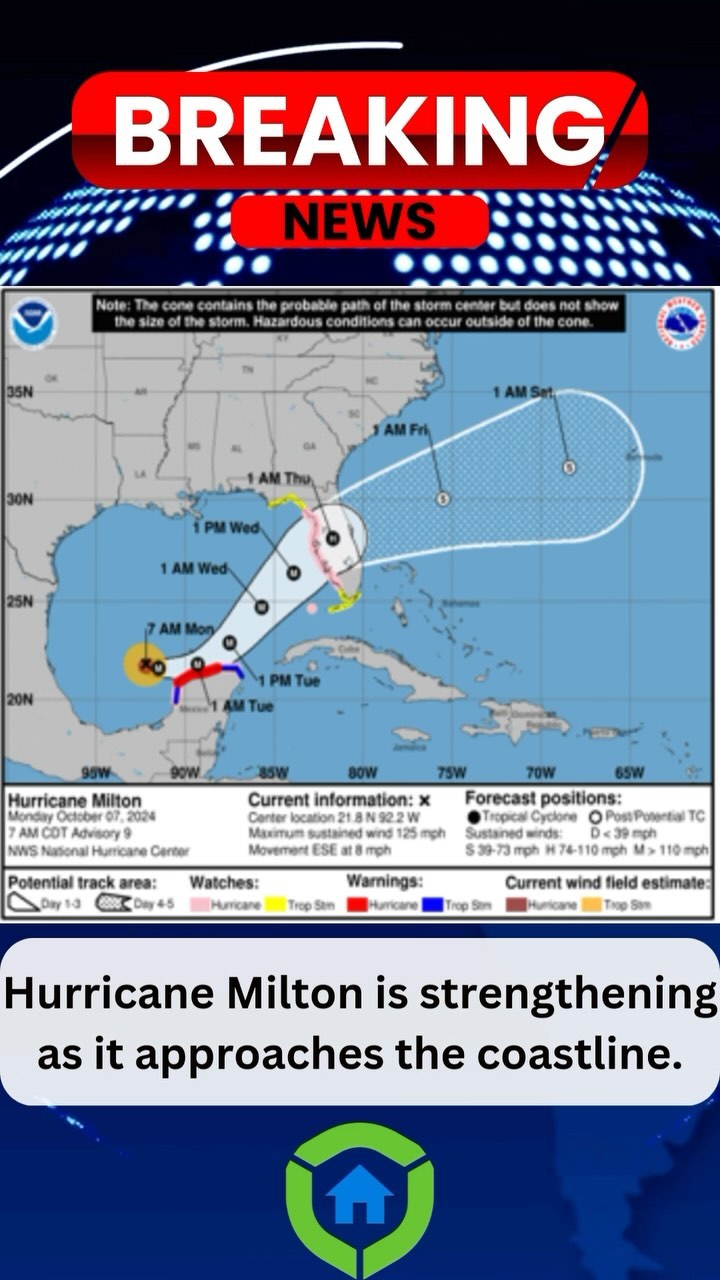 โ๐ช๏ธ Breaking News: Hurricane Milton Update ๐
Hurricane Milton is strengthening as it approaches the coastline.
Residents in the affected areas should prepare for possible evacuations and ensure they have necessary supplies. Stay tuned for updates and follow local authorities for safety instructions.
Stay safe! ๐๐
#HurricaneMilton #WeatherUpdate #StaySafe #OrlandoTGroup #HomeImprovement #ImpactProducts
