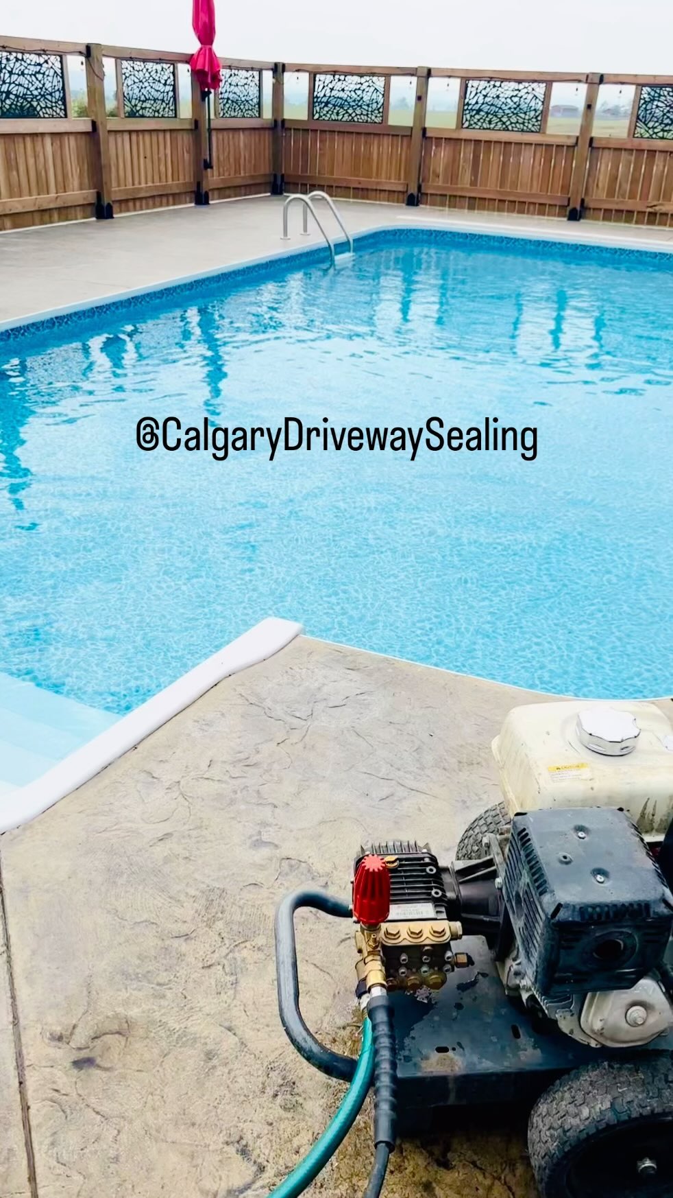 Loving this view! High gloss seal with some of our anti slip and the kids are ready to pool party! #yyc #yyclocal #yycsmallbusiness #yycdrivewaysealing #cgydrivewaysealing #yycconcrete #concrete