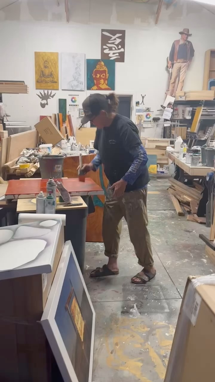 Since we will be @affordableartsfestival this weekend and won’t be able to participate in Pagosa’s @studiotourpagosa we thought we would show everyone what Bear’s working studio looks like #bearsnewwork #artshow #buyart #buyartfromartists #arapahoecommunitycollege #messyartist