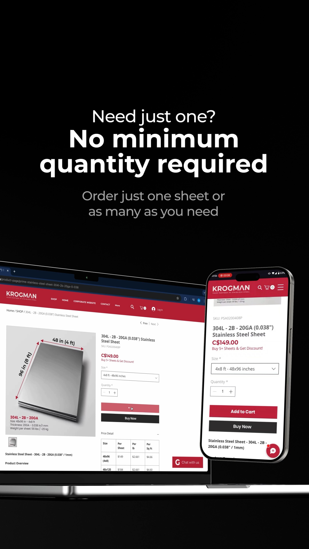 Need just one stainless steel sheet? We got you!
No minimum quantity required. Order just one sheet or as many as you need.
Shop online at store.krogman.ca
#KrogmanStore #Krogman #Canada #StainlessSteel #OnlineShopping #2B #No4