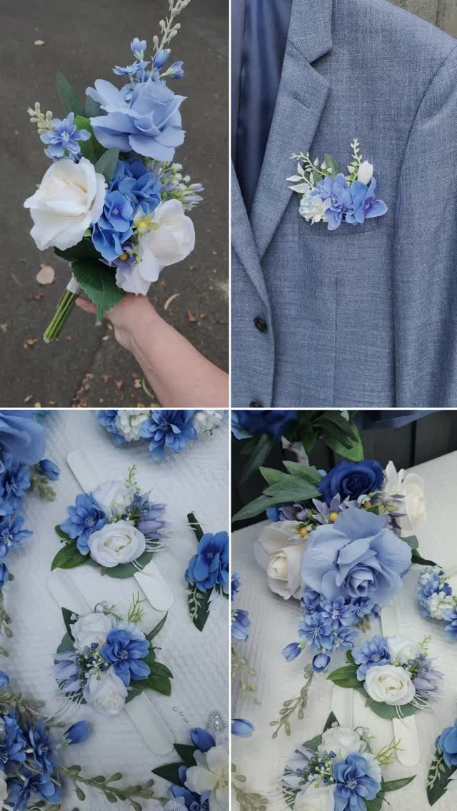 All the little details close up for Micky and Nathan
#blue #fauxflowers #wristcorsage #flowergirl #bridesbouquet #buttonhole #wedding