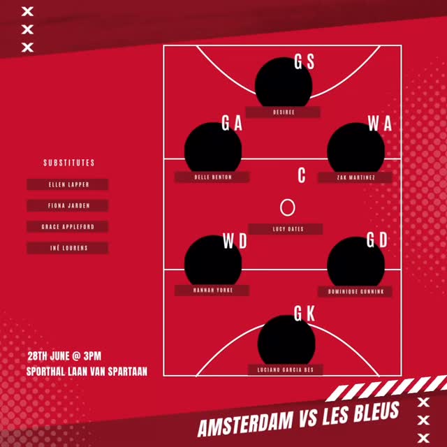 Our starting 7! 💪💪 Amsterdam is about to take on @netballfrance !!! We are so so proud to host a weekend of international netball with Netball France and @netballnetherlands 🇳🇱 Congrats to our starting 7 and good luck!! 🏐❤️