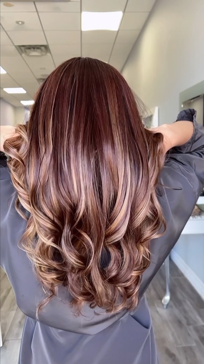 Beautiful caramel balayage to add dimension and contrast to her hair!
