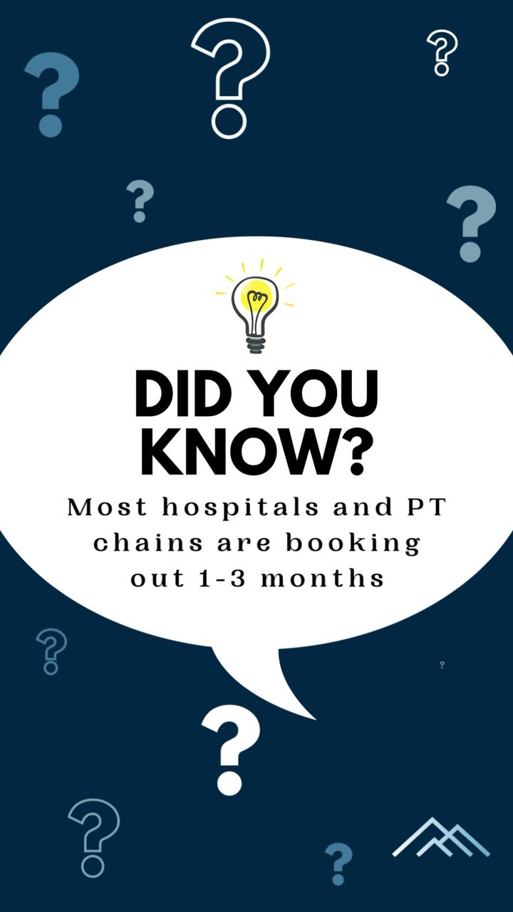 Skip the wait! Unfortunately in the current state of healthcare, most office visits are booked out months. We typically have availability within a week or 2 (schedules may vary). So why not get better before your other appointment would even happen?
#portlandbusiness #privatepractice #physicaltherapy #neurorehab #strokerecovery #spinalcordinjuryrecovery #tbirecovery #concussionrecovery #sportsrehab