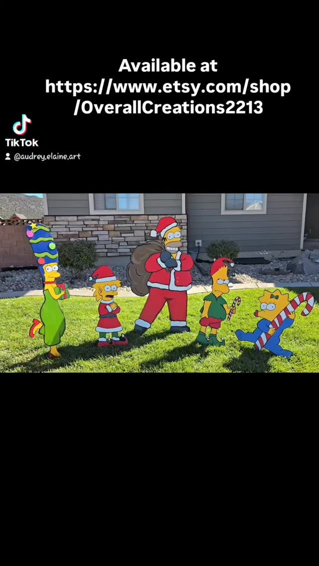 Simpsons Family Christmas yard cutouts!
Available at https://www.etsy.com/shop/OverallCreations2213
Made with 1/2 inch birchwood, freehand drawn, custom painted with Behr premium paint, weather sealed & comes with mounting brackets! Every item is made to order, we also have #nationallampoonschristmasvacation #clarkgriswold #cousineddie #charliebrown #grinch and much more!
#simpsons #thesimpsons #christmas#christmasdecorations#christmasdecor #christmasdecorating #custommade #holidaydecor #homedecor #holidaylights #woodworking #woodcrafts #homersimpson #bartsimpson #yarddecorations #yardsigns #yardcutouts #yarddecorations #etsyshop #etsy #yard #peanuts #peanutsgang #snoopy